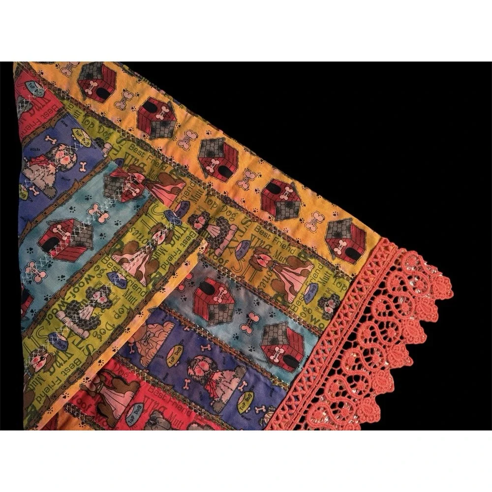 Kantha Like Napkin Bohemian Handmade Kitchen Towel Dining Table Decor NWOT Dogs